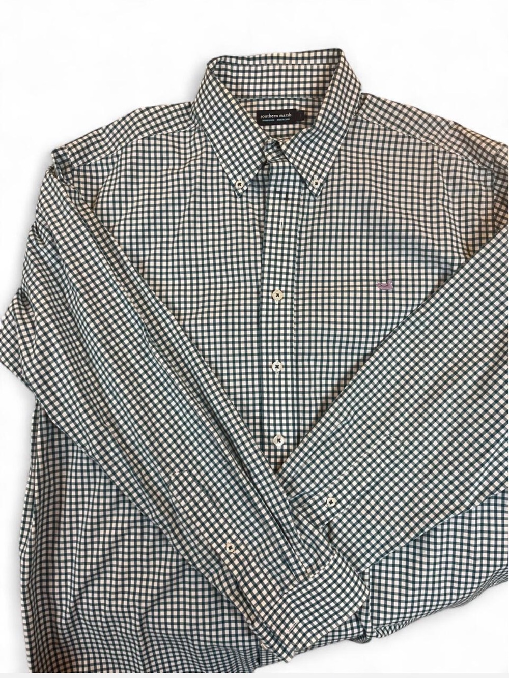 Southern Marsh Green Gingham Wrinkle Free Dress Shirt NWOT L 💯 Cotton